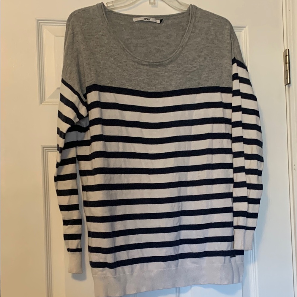 Gray and Navy Striped Women's Sweater